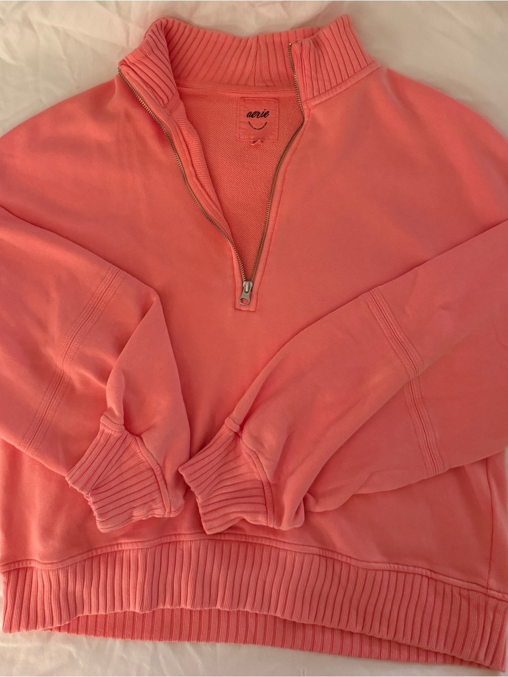aerie Coral Half-Zip Cowl Pullover